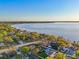 This scenic aerial view showcases waterfront living, featuring lush landscaping, backyard pools, and charming homes at 2294 Lakeview Ave, Clermont, FL 34711