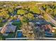 Aerial view featuring backyard pools, lush greenery, driveways, and a well-maintained roofs in a neighborhood at 2294 Lakeview Ave, Clermont, FL 34711