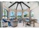 Beautiful indoor lounge area offering comfortable seating with views of the pool and palm trees at 2116 Limestone Trl, Kissimmee, FL 34747