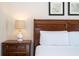Close-up of a bedside table and a plush bed showcasing a soothing and comfortable setting at 5354 Diplomat Ct # 106, Kissimmee, FL 34746