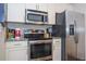 Close up of a kitchen featuring granite countertops and stainless steel appliances at 5354 Diplomat Ct # 106, Kissimmee, FL 34746