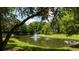 Scenic pond with a central fountain, surrounded by lush greenery and mature trees at 5354 Diplomat Ct # 106, Kissimmee, FL 34746