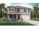 Two-story home with gray siding, blue shutters, a brown roof, and a two car garage at 5844 Galloping Dr, Apopka, FL 32712