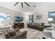 Cozy living room featuring plush seating, a ceiling fan, and stylish decor at 8807 Tatara St, Orlando, FL 32836