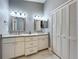 Bright bathroom with a double sink vanity, gray walls, and spacious closet at 216 Springside Rd, Longwood, FL 32779