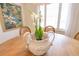 Close up of a decorative plant sitting atop a wooden dining table in a bright dining area at 5238 Baskin St, Orlando, FL 32814