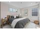 Cozy bedroom featuring a comfortable bed, stylish decor, and natural light from two windows at 10912 Mobberley Cir, Orlando, FL 32832