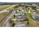 This aerial image showcases a neighborhood with well-maintained homes, green spaces, and a tranquil pond at 112 Fairway Cir, Umatilla, FL 32784