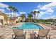 Resort-style pool with lounge chairs, palm trees, and well-maintained grounds at 2604 Grand Central Pkwy # 12, Orlando, FL 32839