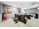 Home theater room with tiered seating, a large screen, and dimmable sconce lighting at 2805 Ponkan Meadow Dr, Apopka, FL 32712