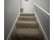 Carpeted stairs with a gray wall and white railing leading up to the next level at 4419 S Semoran Blvd # 7, Orlando, FL 32822