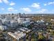 Stunning aerial view of downtown cityscape with a mix of modern high-rises and green spaces under a partly cloudy blue sky at 101 S Eola Dr # 1001, Orlando, FL 32801