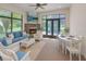 Relaxing sunroom with stone fireplace and outdoor access, perfect for enjoying nature at 172 Balmy Coast Rd, Groveland, FL 34736