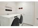 Clean laundry room featuring modern washer and dryer units, with convenient shelving at 565 Big Pine Ave, Minneola, FL 34715