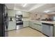 Functional kitchen with stainless steel appliances and light green cabinets at 620 Wexford Ct, Winter Haven, FL 33884