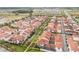 A scenic aerial view of a residential neighborhood featuring rows of townhomes and manicured lawns at 8742 European Fan Palm Aly, Winter Garden, FL 34787