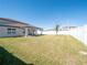 Large, fenced backyard with green grass and a covered patio, perfect for outdoor activities at 1217 Michelangelo Ln, Winter Haven, FL 33884
