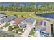 Beautiful aerial view showcasing the home's prime location near a lake and green spaces at 3128 Dark Sky Dr, Harmony, FL 34773