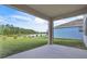 Beautiful backyard view of a lake from the covered patio, perfect for relaxing outdoors at 3128 Dark Sky Dr, Harmony, FL 34773