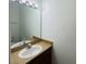Bathroom vanity with an oval sink, an unframed mirror, and track lighting at 6640 S Goldenrod Rd # 118B, Orlando, FL 32822