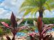 The community pool is surrounded by vibrant plants, lounge chairs, and a palm tree at 6640 S Goldenrod Rd # 118B, Orlando, FL 32822