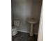 Half bathroom with a pedestal sink, a toilet, and gray wood-look flooring at 9338 Bolshoi Aly, Winter Garden, FL 34787