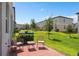 Relaxing backyard showcasing a brick-paved patio, outdoor chairs, and green lawn at 2052 Milkweed St, Ocoee, FL 34761