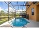 Inviting screened pool area with a view of the lush surroundings and clear blue skies at 2613 Santosh Cv, Kissimmee, FL 34746