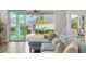 Living room view through sliding glass doors to a covered patio and landscaped backyard at 8852 Sperry St, Orlando, FL 32827