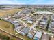 This wide aerial perspective shows the well-planned community with a scenic lake nearby at 130 Bloomingdale Dr, Davenport, FL 33897