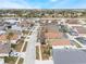This aerial view showcases a neighborhood with well-maintained lawns and screened-in pools at 130 Bloomingdale Dr, Davenport, FL 33897