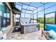 Screened patio with a large hot tub and outdoor seating, perfect for relaxation at 2829 Autumn Breeze Way, Kissimmee, FL 34744