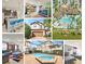 Real estate collage: Kitchen, bunk bedroom, community pools, home exterior, living room, pool, and bedroom at 9026 Rhodes St, Kissimmee, FL 34747