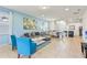 Bright living room with a sectional sofa, vibrant blue accents, and an open layout for entertaining at 9026 Rhodes St, Kissimmee, FL 34747
