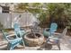 Close up of backyard fire pit with Adirondack chairs, great for entertaining at 2909 Depauw Ave, Orlando, FL 32804
