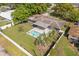 Aerial view of the home, showcasing the backyard, pool, and covered patio at 4210 Shorecrest Dr, Orlando, FL 32804