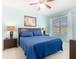 Inviting main bedroom with a full bed, two bedside lamps, and a light blue wall at 7709 Comrow St, Kissimmee, FL 34747