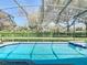 Screened pool area with clear blue water, green grass, and privacy hedges at 7709 Comrow St, Kissimmee, FL 34747