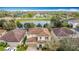 An aerial view of a two-story home showcasing a well-kept lawn and scenic pond view at 2805 Polson Dr, Kissimmee, FL 34758