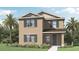 Charming two-story home with a neutral palette, complemented by lush landscaping and vibrant palm trees at 5614 Paddock Fence Ln, Apopka, FL 32712