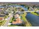 Beautiful aerial shot of homes alongside a peaceful lake and bridge in a lovely community at 2732 Lone Feather Dr, Orlando, FL 32837
