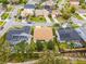An aerial view shows a home surrounded by neighboring houses and lush greenery at 13506 Crystal River Dr, Orlando, FL 32828