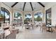 Bright community center seating area featuring high ceilings, expansive windows, and outdoor pool views at 2017 Flora Pass Pl, Kissimmee, FL 34747
