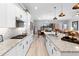 Modern kitchen with white cabinetry, granite countertops, stainless steel appliances, and an island with pendant lighting at 2017 Flora Pass Pl, Kissimmee, FL 34747