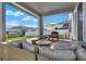 A covered patio features ample seating and views of the backyard at 2320 Treasure Hill St, Clermont, FL 34715