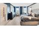 Comfortable main bedroom with patterned blue bedding, white pillows, and stylish decor at 4589 Boxwood Way, Mount Dora, FL 32757