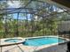 Sparkling screened-in pool and jacuzzi surrounded by a brick-paved patio and lush greenery at 8949 Coconut Breeze Dr, Kissimmee, FL 34747