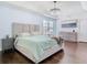 Comfortable main bedroom with hardwood floors, a chandelier, and neutral décor creating a relaxing atmosphere at 12627 Boggy Pointe Dr, Orlando, FL 32824