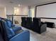 Home theater featuring tiered seating, a large screen, and comfortable leather recliners, perfect for movie nights at 8824 Cruden Bay Ct, Davenport, FL 33896
