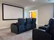 Home theater room with reclining chairs and projection screen at 8824 Cruden Bay Ct, Davenport, FL 33896